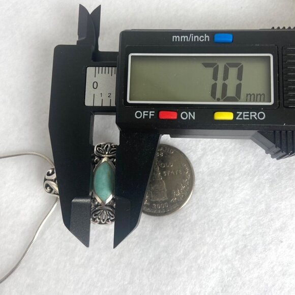 Sterling Silver 925 Chunky Bali Style Scrollwork Turquoise Pendant Necklace 18" - Picture 13 of 16